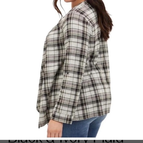 Torrid | Plaid Double Knit Drape Front Cardigan / Jacket - Picture 2 of 12